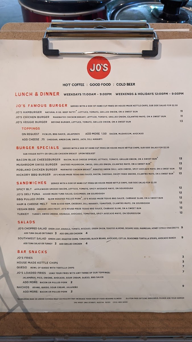 Menu Jo's Coffee – Downtown-10